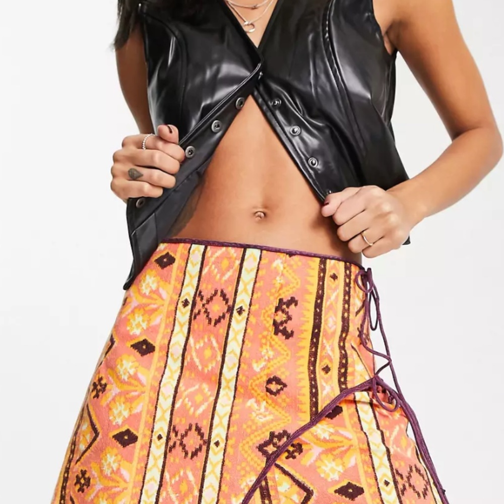 NWT Free People Cleo Printed Side Slit Tie Wrap Mini Skirt